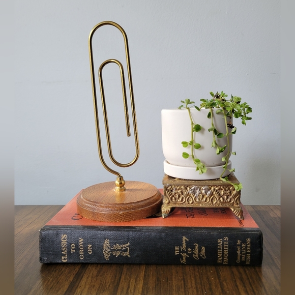 Vintage Brass and Wood paper clip mail holder - Picture 1 of 8